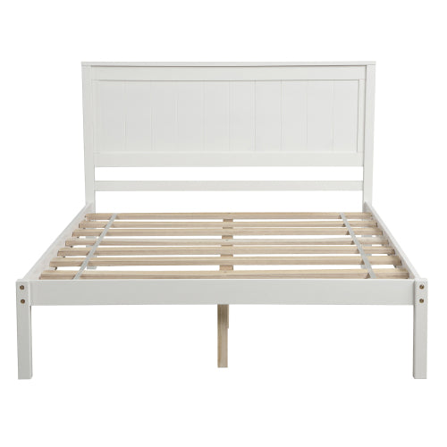 White Wood Platform Bed Pine Full Size No Box Spring