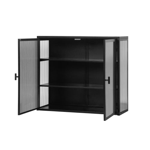 Mueble de Pared Moderno de Dos Puertas con Puerta de Cristal con Tres Niveles de Almacenamiento para Entrada, Sala de Estar, Baño, Comedor, Negro No Disponible Plataformas- Temu