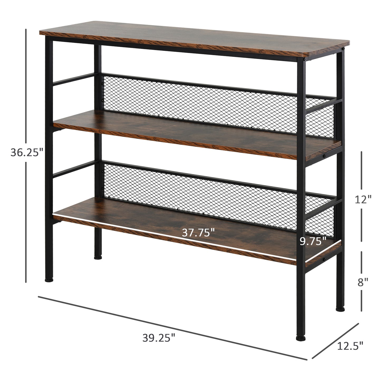 3-Tier Console Table Industrial Style Storage Shelf with a Robust Multi-Functional Design & Adjustable Feet