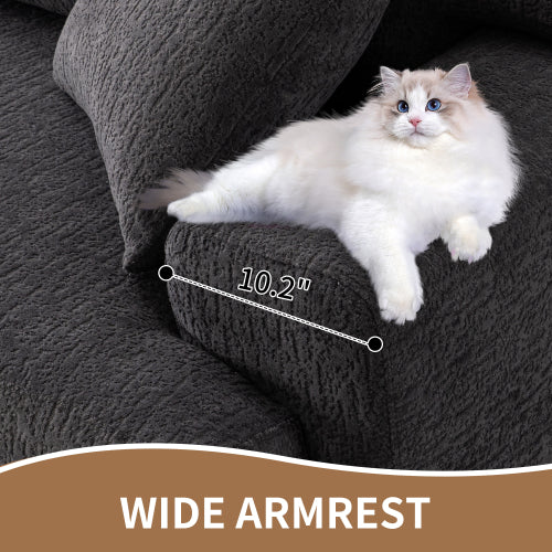 LY-029 GRAY COMPRESSION SOFA 4-seater Combined Sofa, Wood Grain Chenille Fabric, Full Sponge Compression Sofa,combined Sofa With 2 Pillows For Living  Home Furniture  Apartment