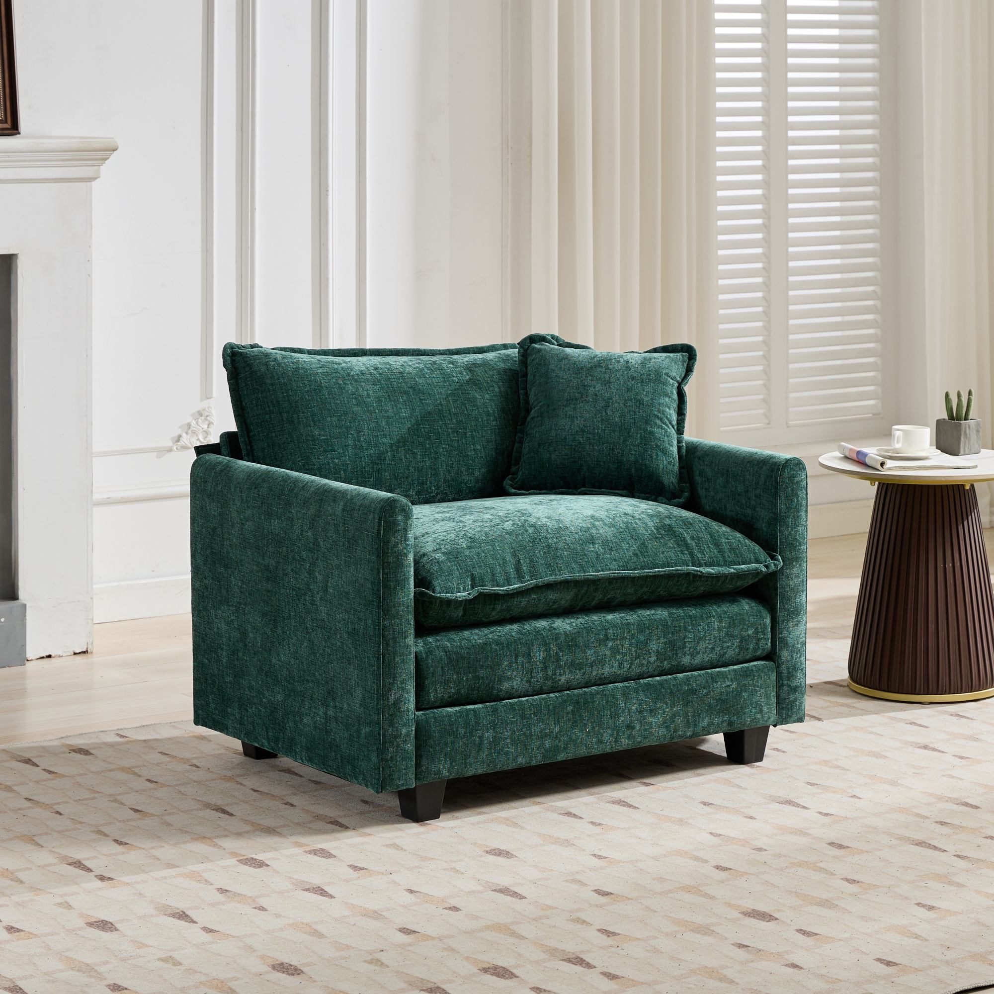 Sofá Nube de un Asiento, Reposabrazos No Incluidos, Sofá Seccional Moderno, para Sala de Estar, Dormitorio y Apartamento, Cojín de Asiento Tapizado en Doble Capa Cómodo, Tela Chenille Transpirable, Verde