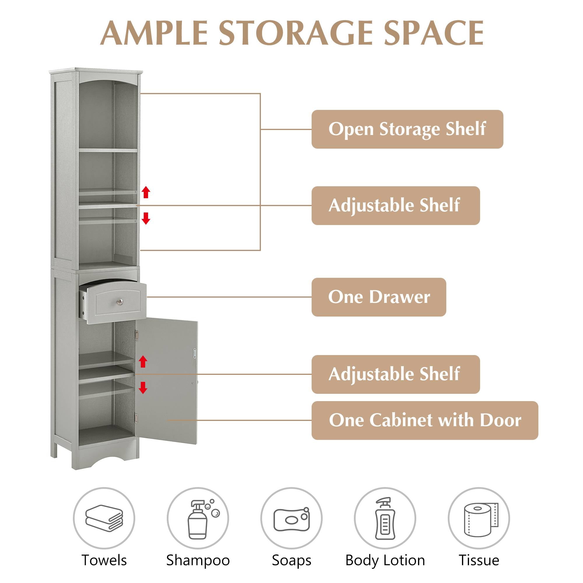 White Tall Storage Cabinet Adjustable Shelf Drawer