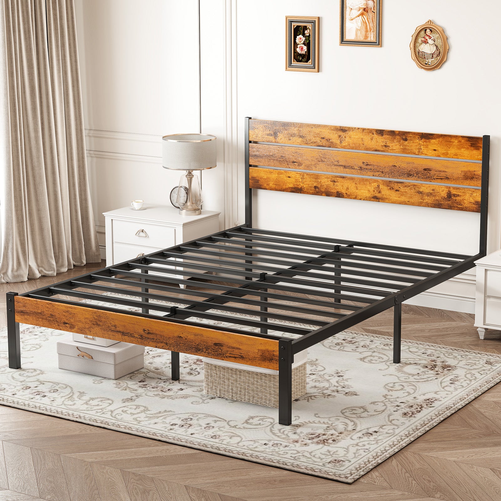 Estructura de Cama Plataforma de Metal - Base para Colchón con Cabecero y Piecero