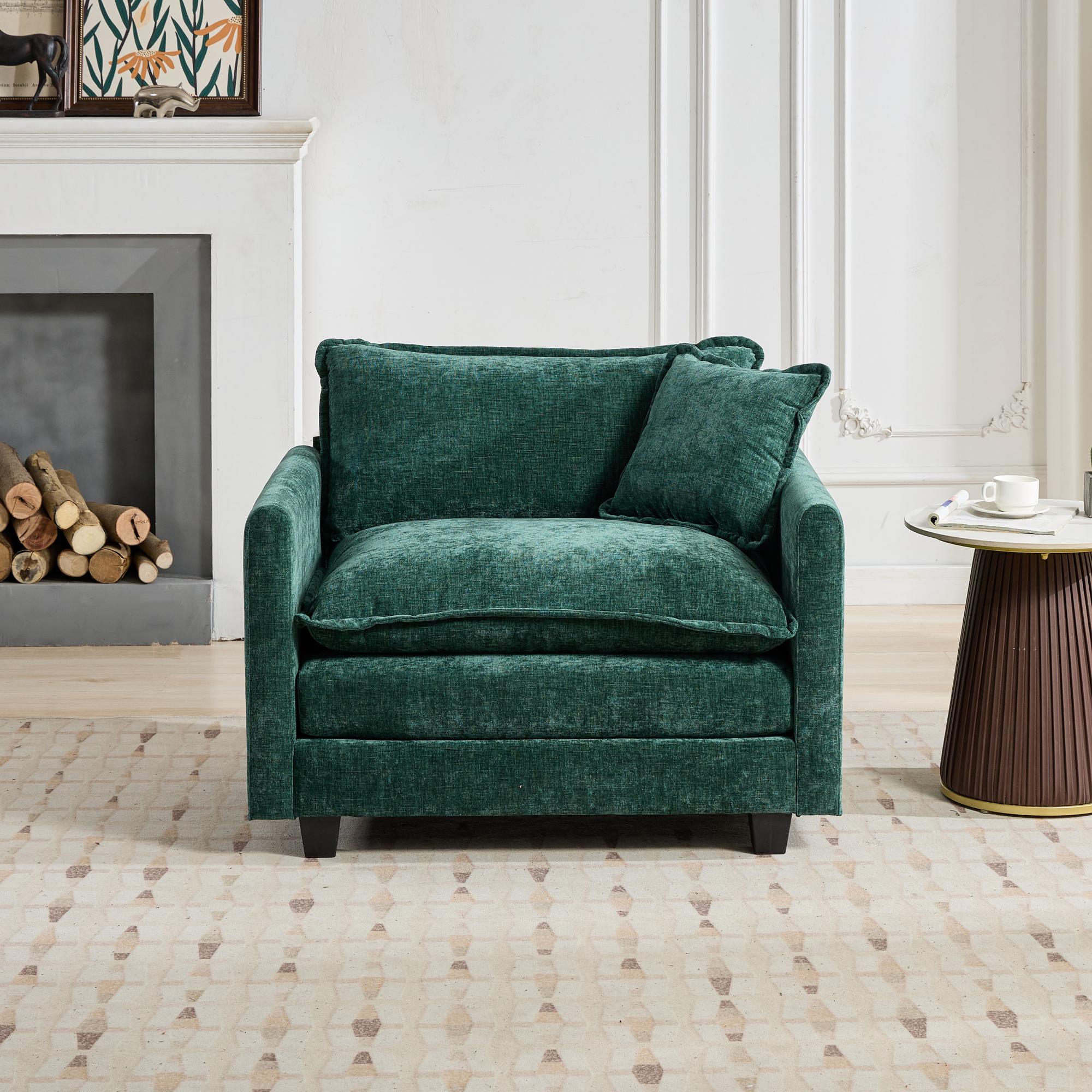 Sofá Nube de un Asiento, Reposabrazos No Incluidos, Sofá Seccional Moderno, para Sala de Estar, Dormitorio y Apartamento, Cojín de Asiento Tapizado en Doble Capa Cómodo, Tela Chenille Transpirable, Verde