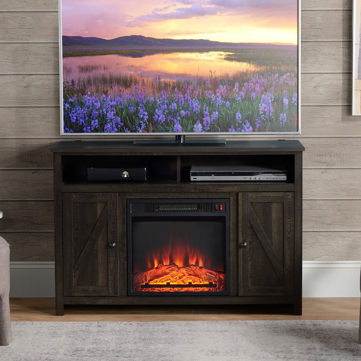 Walnut Electric Fireplace TV Stand