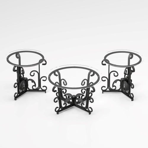 Juego de Mesa de Café de Superficie de Vidrio Templado de 3 Piezas Decoración Mesa de Café