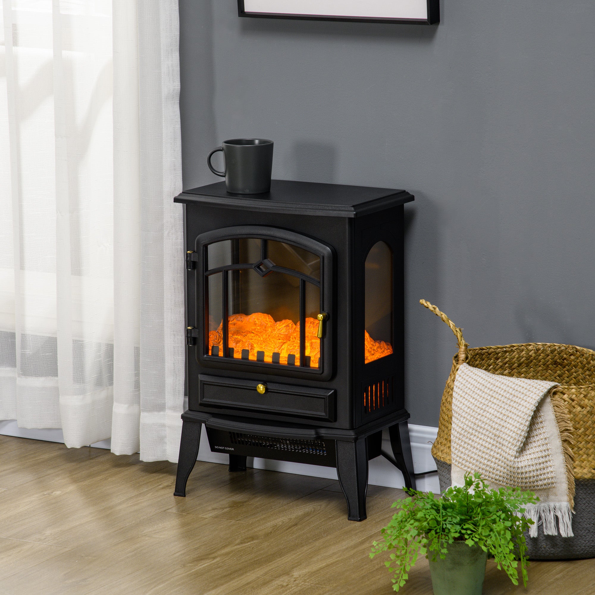 Calentador de Chimenea Eléctrica Chimenea Autoportante con Llama Realista de Tres Lados Protección contra Sobrecalentamiento 750W/1500W