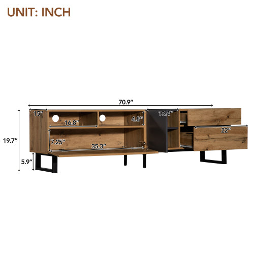 Mueble de TV Moderno para Televisor de 80'' con Doble Espacio de Almacenamiento, Mesa de Consola de Medios, Centro de Entretenimiento con Puerta Abatible para Sala de Estar