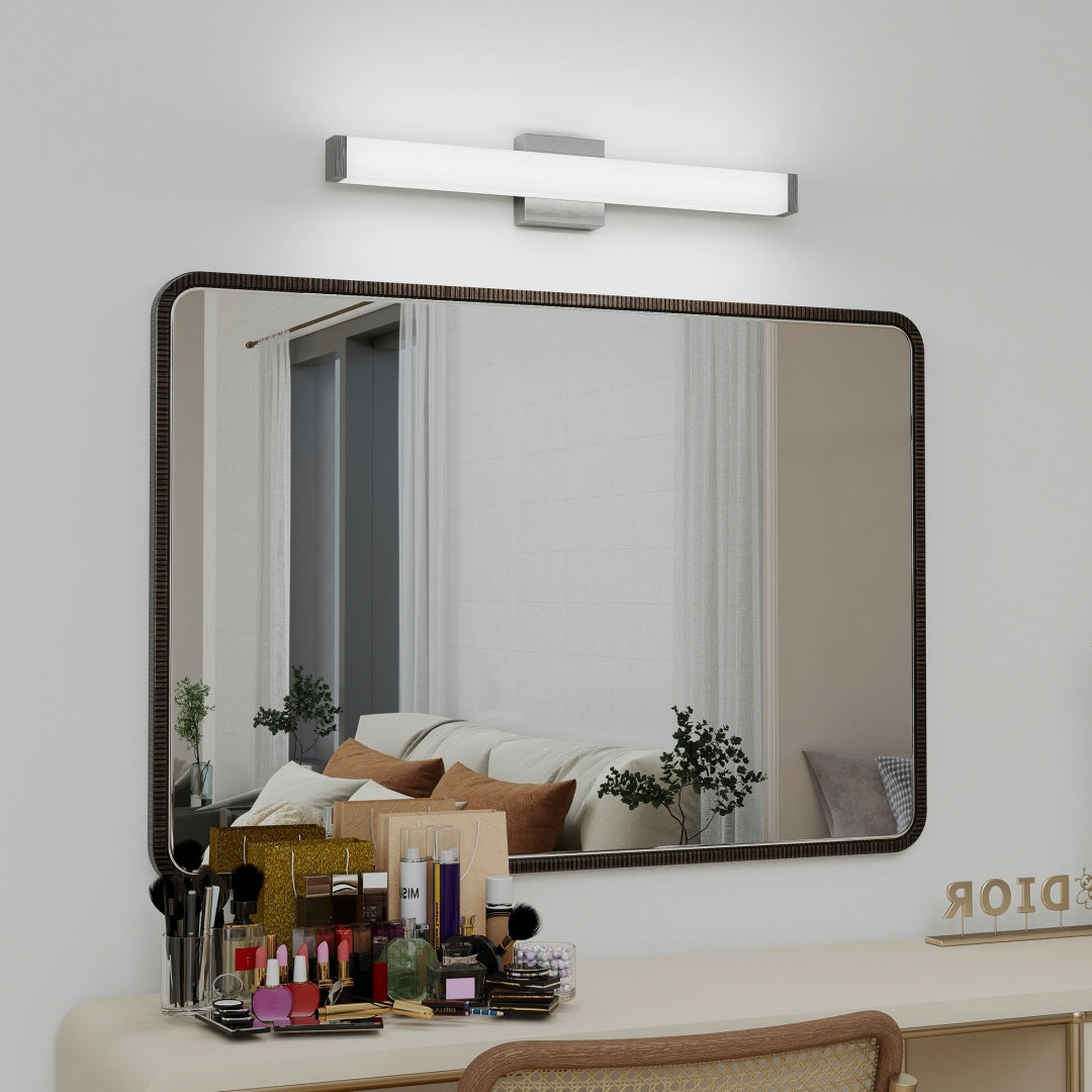 Badezimmermöbel-Leuchte gebürstetes Nickel quadratisch LED 25 Zoll 14W 6000K kühles Weißlicht Wandleuchte über Spiegel -Gebürstetes Nickel, 25 Zoll