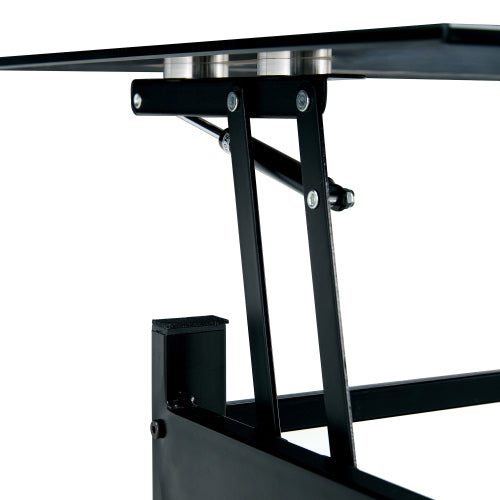 Mesa de Centro de Vidrio Templado con Tapa Elevable, Moderna y Simple de 2 Capas para Sala de Estar, Negra