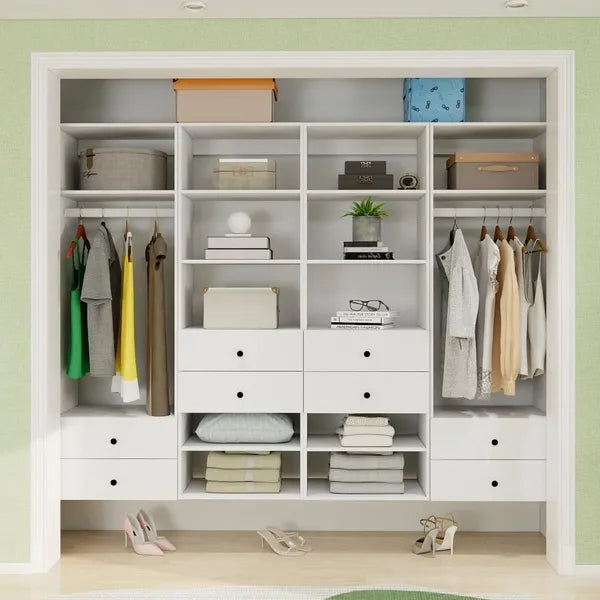 Closet Organizer System,Wall Mounted Closet Storage With  Drawers And Shelves Closet Storage For Bedroom,White