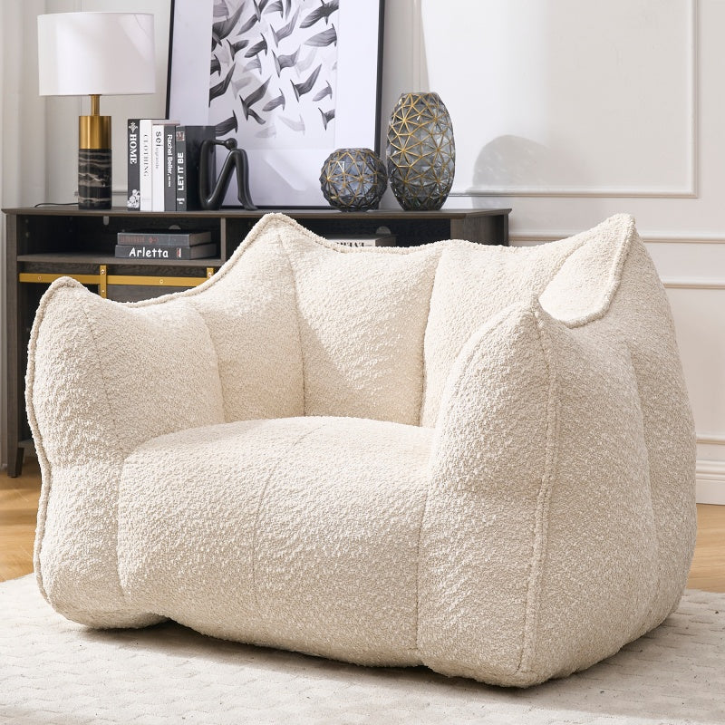 Compressed Plush Bean Bag Sofa Couch- High-Resilience Foam Filled, Ultra-Soft Boucle Lounge Chair For One Or Two People, Cozy Living Room Seating For Reading, Gaming & Relaxing, Space-Saving Vacuum