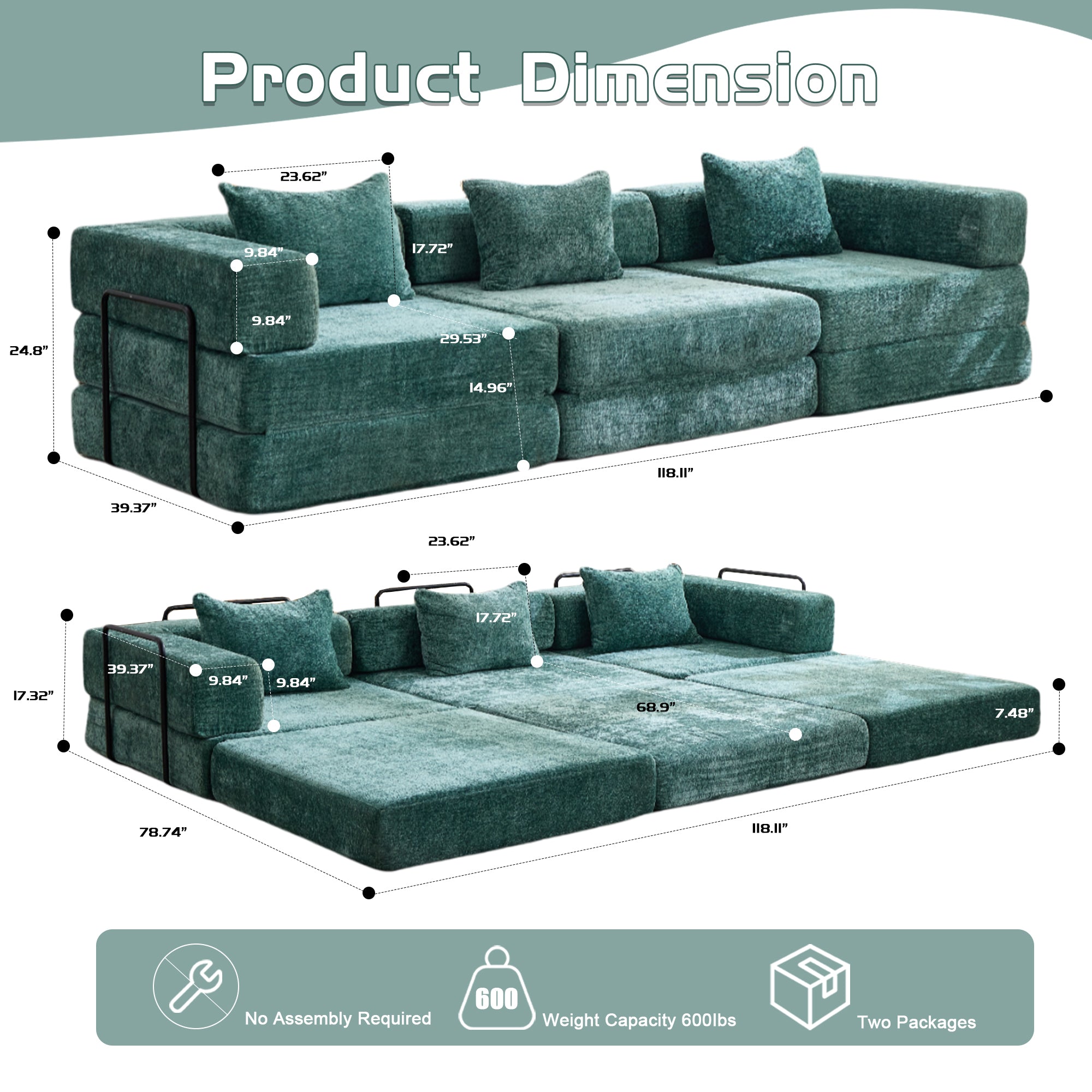 Dark Green Chenille Sofa Bed