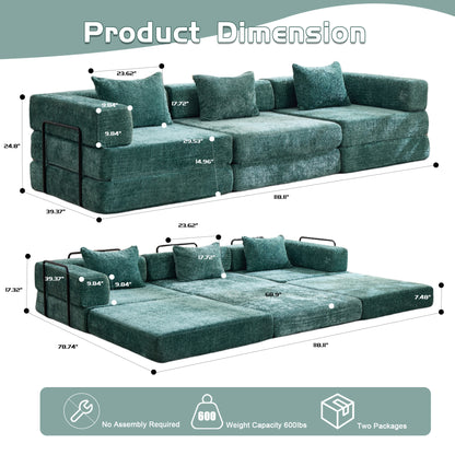 Compression Sofa,Convertible Floor Sofa Bed With Fixed-Shape Frame, Boneless Modular Sectional Sofa,No Assembly Required,Chenille Fabric,for Living Room Bedroom,Dark Green