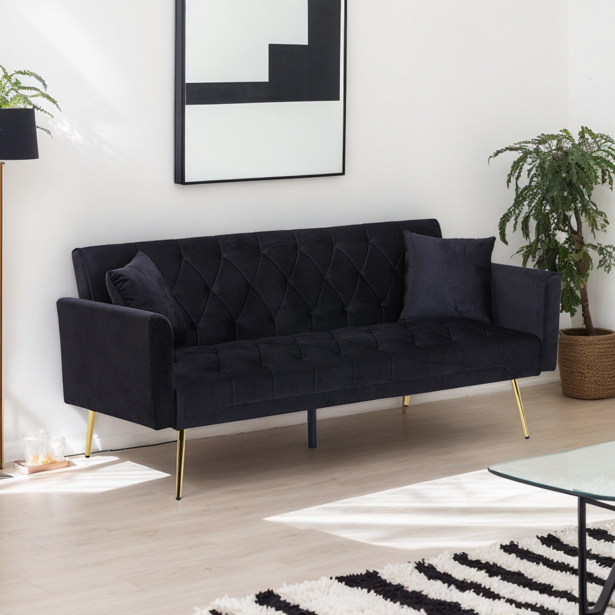 Sofá Cama de Terciopelo Moderno Plegable Futón para Sala de Estar