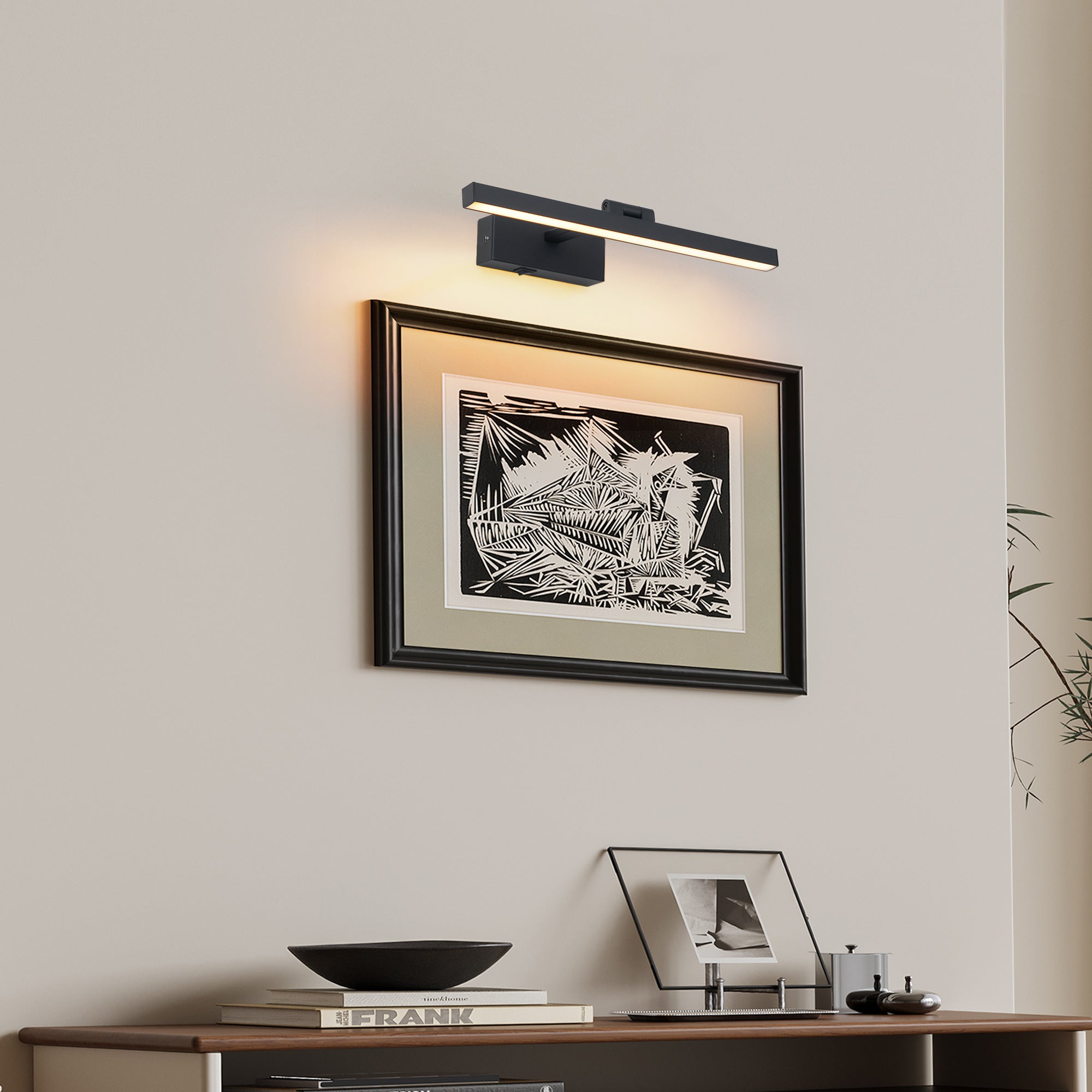 Luminarias de baño negras de 16 pulgadas sobre el espejo, luz de vanidad LED moderna regulable para iluminación de pared en el baño