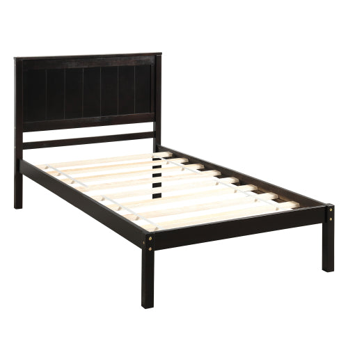 Platform Bed Frame With Headboard, Wood Slat Support, No Box Spring Needed,Twin, Espresso