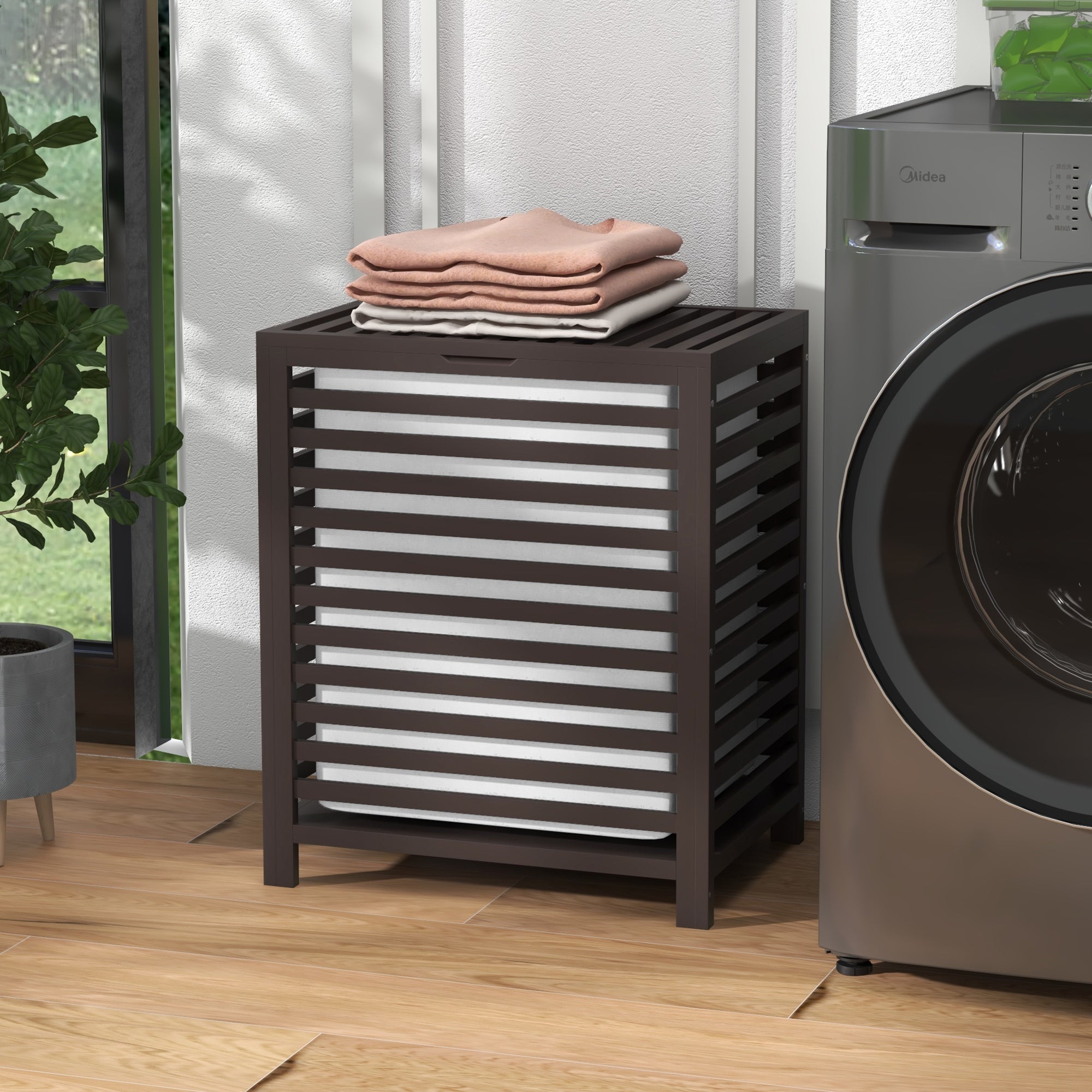 Gray Lidded Laundry Basket