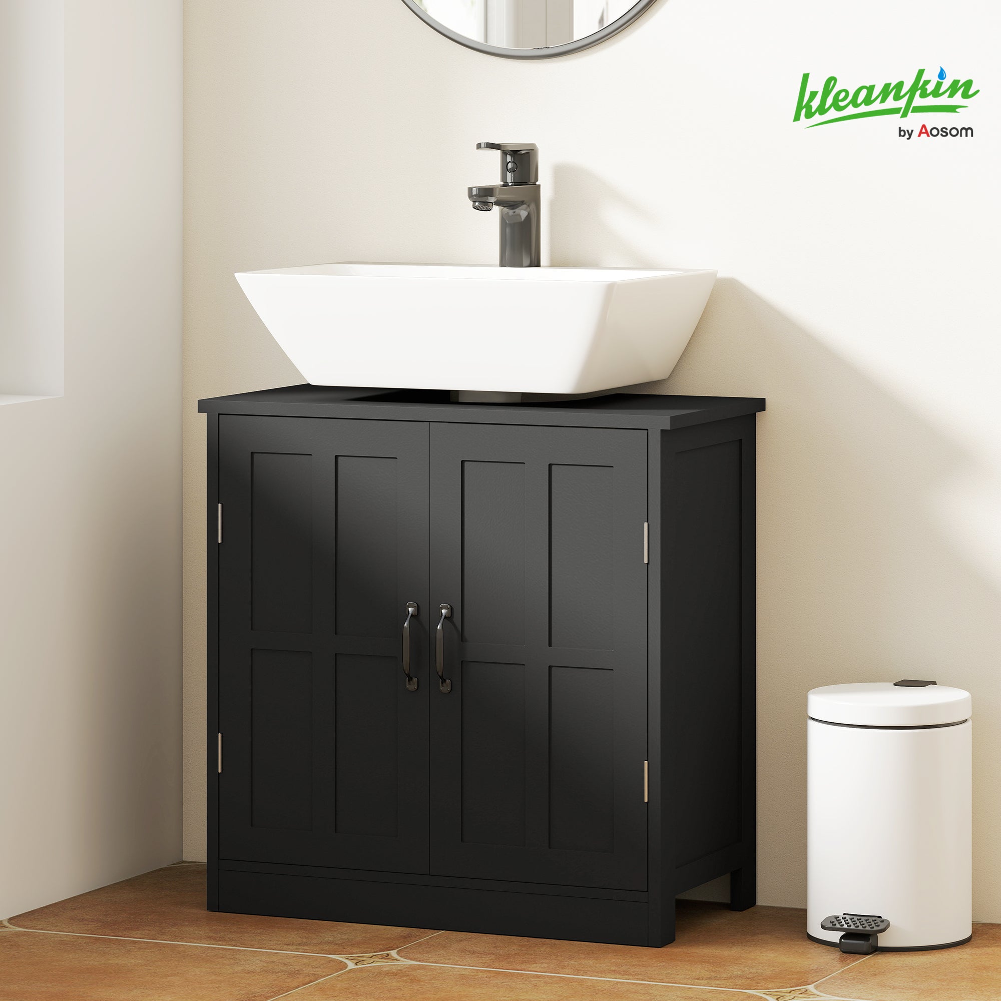 Mueble para Lavabo de Baño, Mueble para Lavabo de Columna con Estante Ajustable, Negro