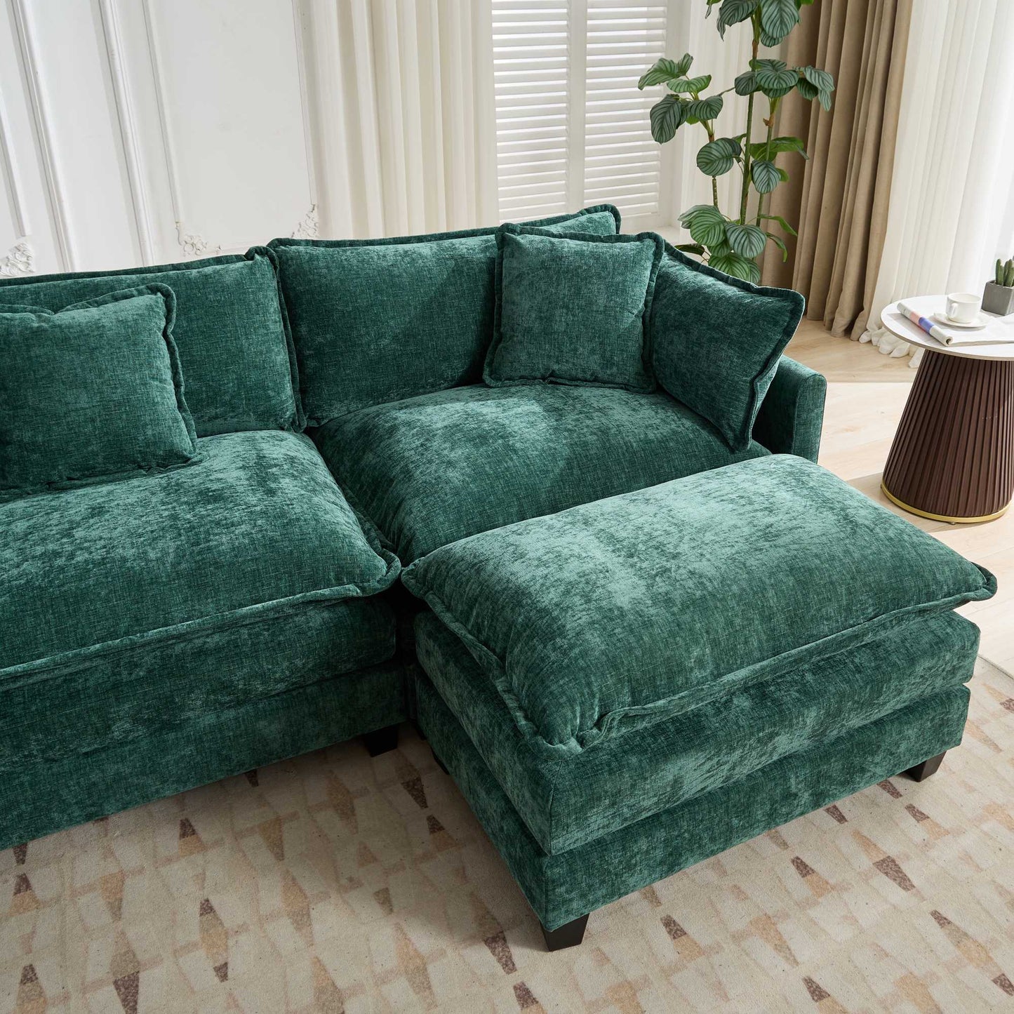 Cloud Sofa Two Seats The Cushion On The Armrest Not Included, Modern Sectional Couch, For Apartment, Comfy Double Layer Upholstered Seat Cushion, Breathable Chenille Fabric,Green,SW504AGN