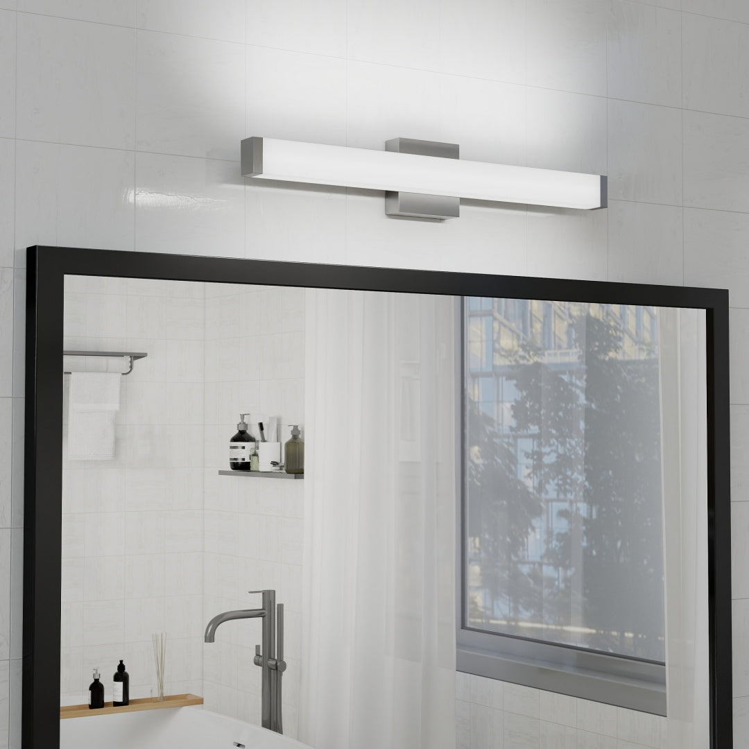 Badezimmermöbel-Leuchte gebürstetes Nickel quadratisch LED 25 Zoll 14W 6000K kühles Weißlicht Wandleuchte über Spiegel -Gebürstetes Nickel, 25 Zoll