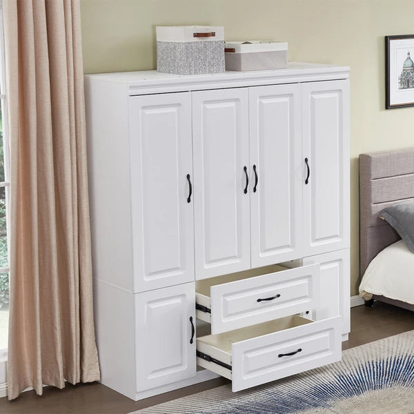 74" H Kleiderschrank mit 2 Türen Holz-Armoire Kleiderschränke Schrank Kleiderschrank Weißer Aufbewahrungsschrank Schlafzimmer-Armoires mit Kleiderstange 2 Schubladen -- 2 Pakete