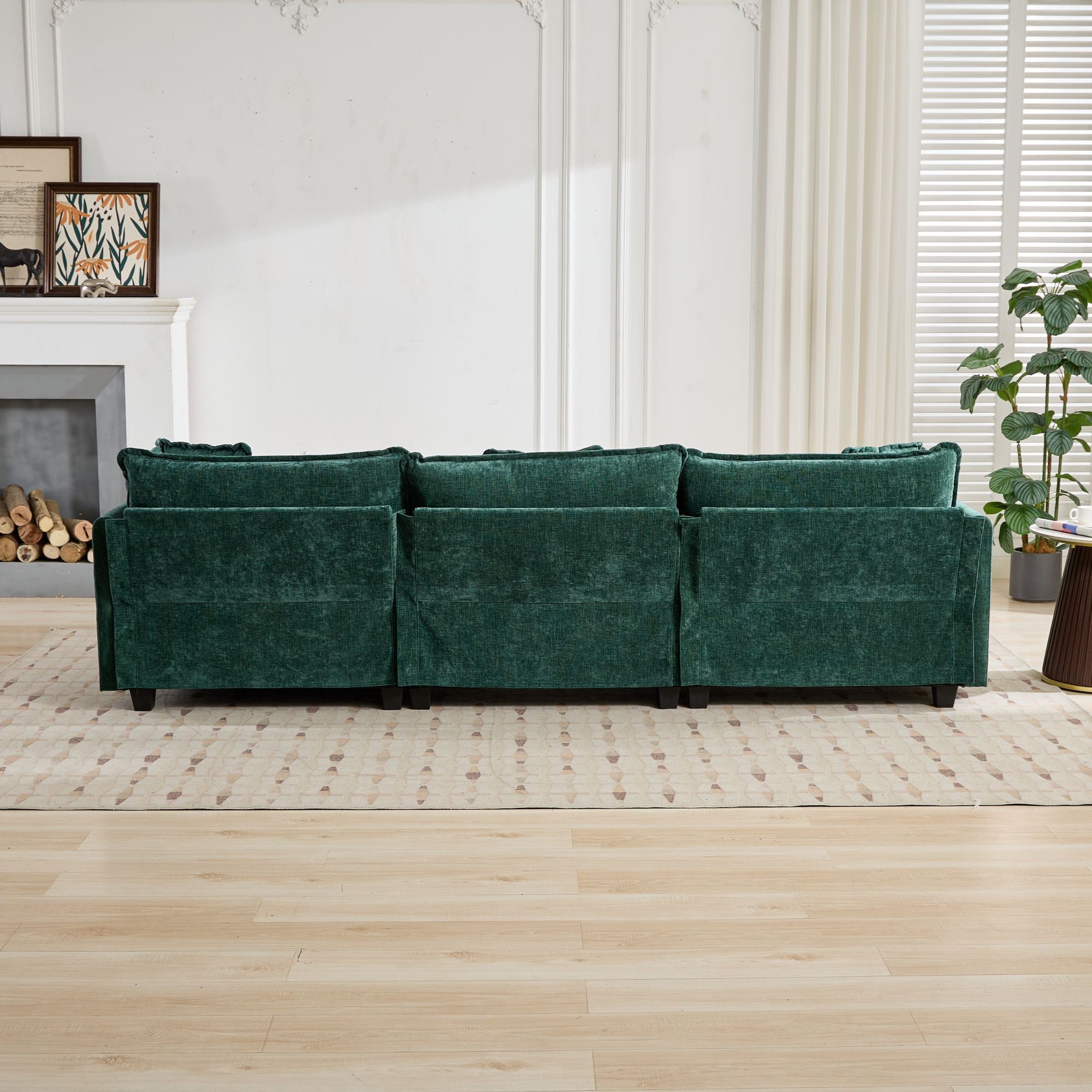 Green Chenille Double Sofa