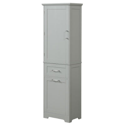 Hohes Badezimmerschrank, Freistehender Stauraumschrank mit Schubladen in zwei verschiedenen Größen und einstellbarem Regal, MDF-Platte mit lackierter Oberfläche, Grau