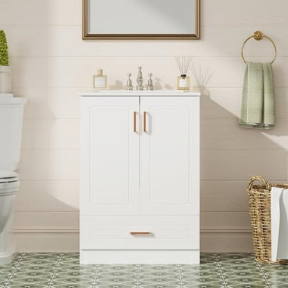 The Bathroom Dressing Table Is Equipped With A Sink, And The Bathroom Storage Dressing Table Has A Door And Drawers