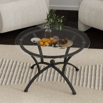 Juego de Mesas de Café de 3 Piezas con Superficie de Vidrio Templado, Mesa de Café Decorativa Redonda de Extremo Lateral con Construcción Robusta para Sala de Estar en Negro Rústico