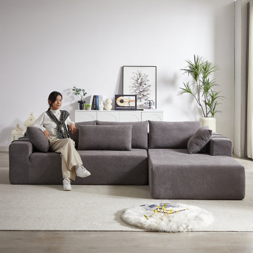 Juego de Sofá Seccional Tapizado en Chenille Moderno, Sofá Seccional en Forma de L Modular de 108 Pulgadas con 6 Almohadas, Sofá Couch de Combinación Libre para Sala de Estar, Dormitorio