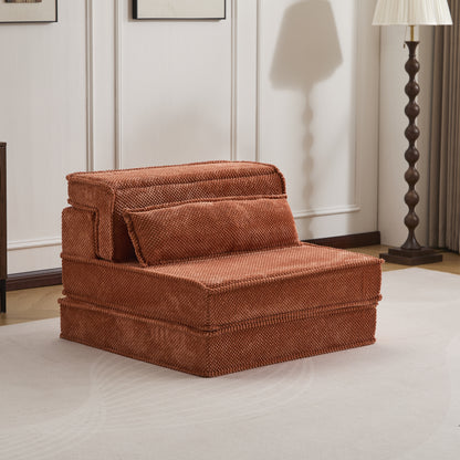 Compression Mahjong Sofa,Convertible Floor Sofa Bed,DIY Boneless Modular Sectional Sofa,No Assembly Required,Circle Fleece Fabric,Oversized Single Sofa With 1 Pillow,Orange