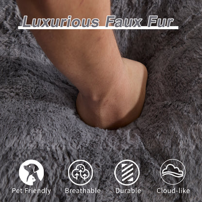 Giant Bean Bag Couch For Adults, Ultra Soft Fluffy Loveseat Bean Bag Sofa, Oversized Chase Lounge Chair Indoor For Living Room Bedroom, No Assembly Required Cozy Reading Chair With Pillows, Grey