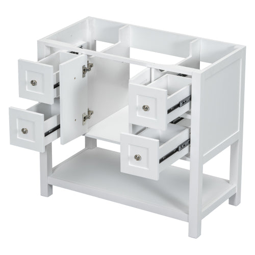 Lavabo de baño de 36 pulgadas sin fregadero, conjunto de lavabo independiente con 4 cajones y puertas de cierre suave, armario de almacenamiento para baño con marco de madera maciza únicamente
