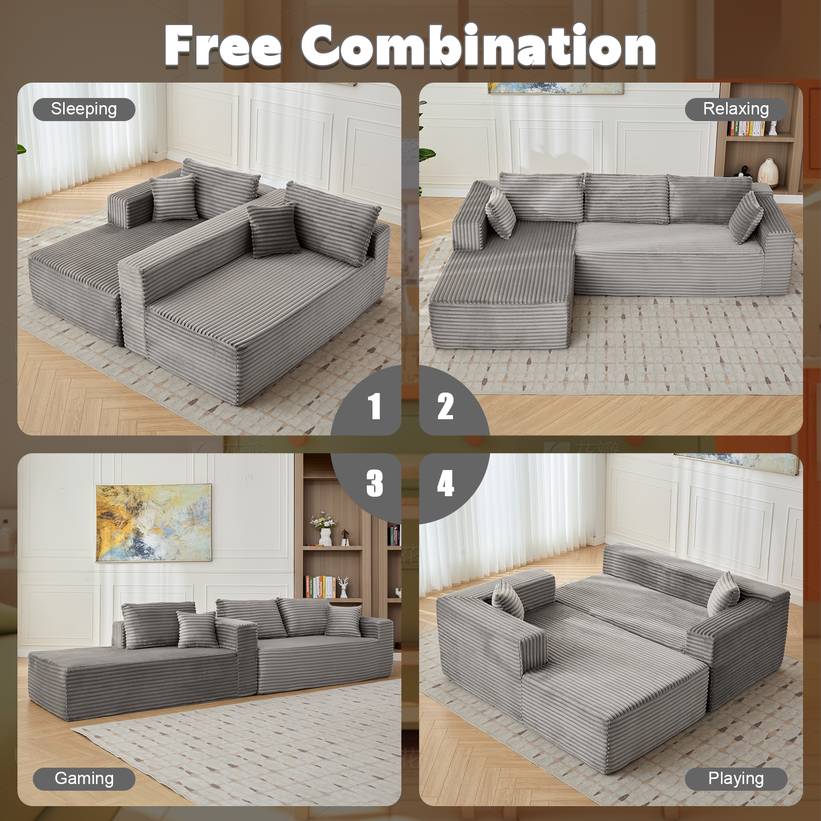 Grey Corduroy Sectional Sofa