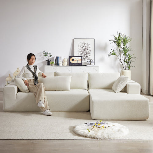 Juego de Sofá Seccional Tapizado en Chenille Moderno, Sofá Seccional en Forma de L Modular de 108 Pulgadas con 6 Almohadas, Sofá Couch de Combinación Libre para Sala de Estar, Dormitorio