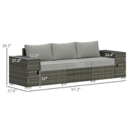 Grey Woven Outdoor Sofa Hidden Storage Armrests
