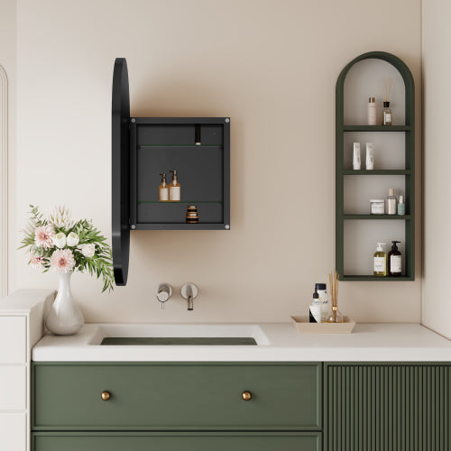 Metal Oval Wall Cabinet Recessed Adjustable Shelf