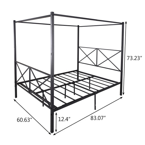 Metal Canopy Bed Frame, Platform Bed Frame Queen With X Shaped Frame Queen Black