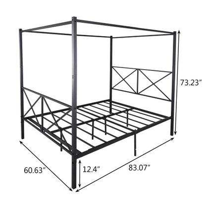 Metal Canopy Bed Frame, Platform Bed Frame Queen With X Shaped Frame Queen Black
