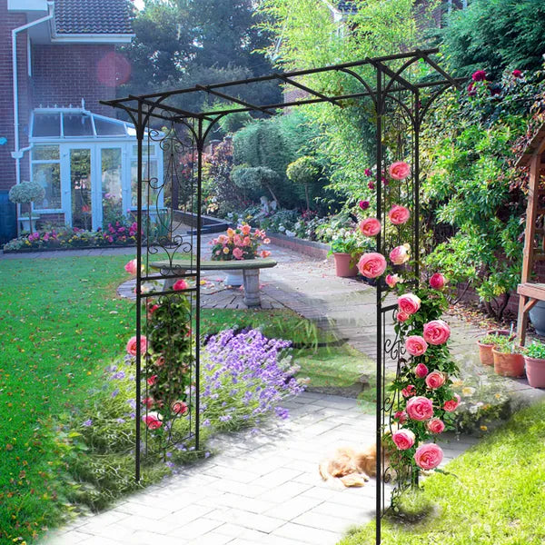 Metal Garden Arch L80.3'' X W20.47'' X H81.1'' Climbing Plants Support Rose Arch Outdoor Black