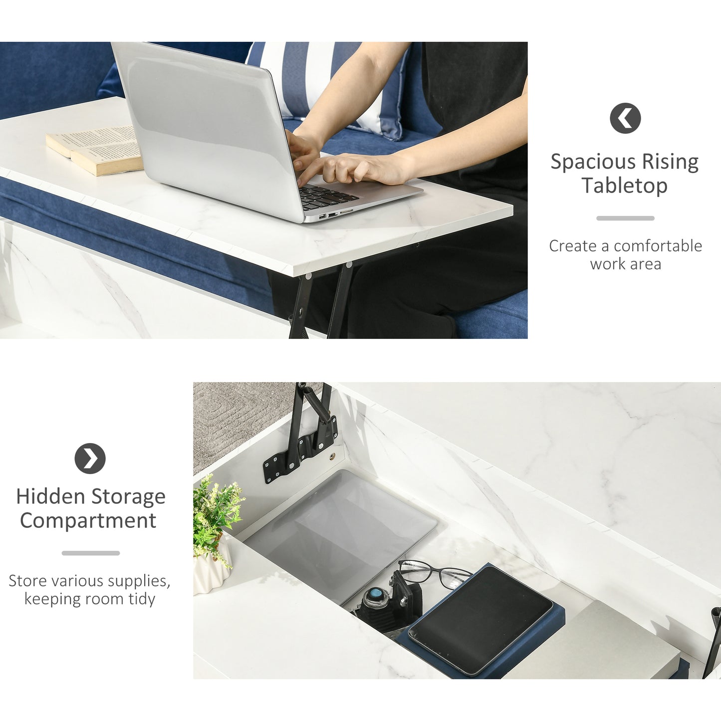 Modern Lift Top Coffee Table with Hidden Storage Compartment and Legs