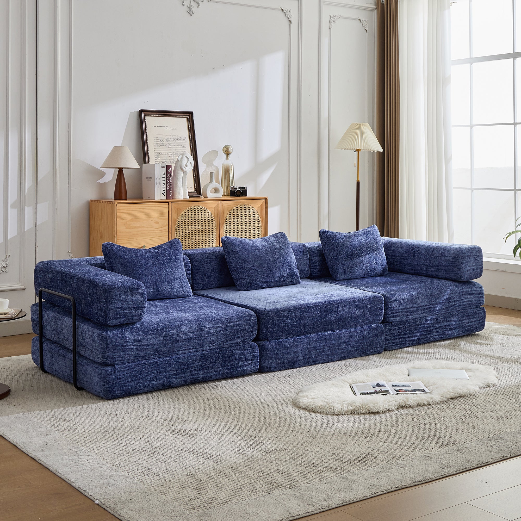 Dark Blue Chenille Sofa Bed