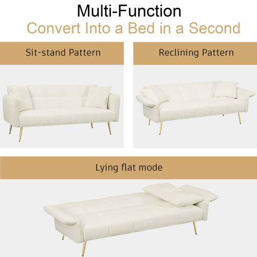 70.1 Pulgadas Futón Sofá Cama, Sofá Cama Doble Convertible con Reposabrazos Plegables para Salas de Estar y Espacios Pequeños