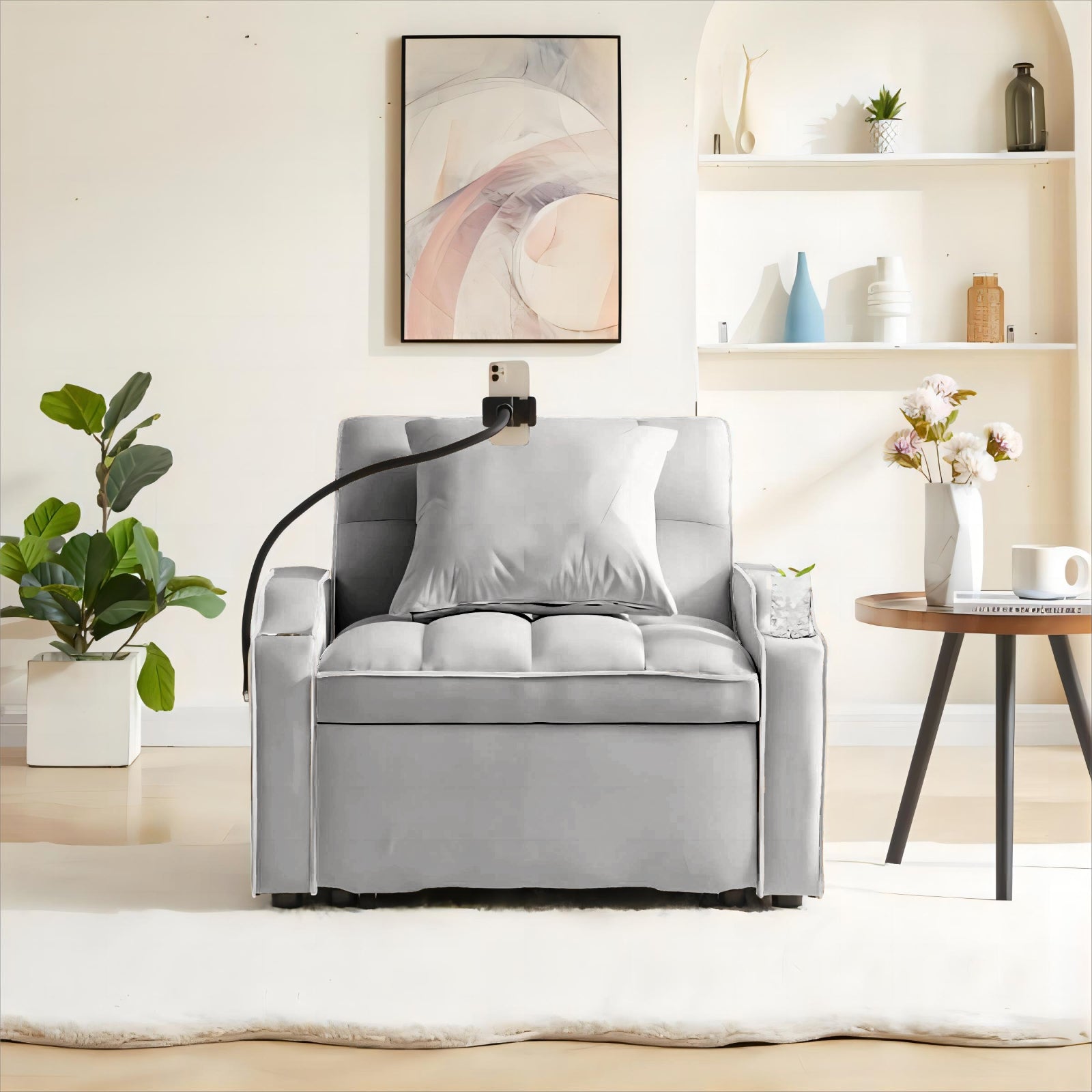 Sofá Cama Desmontable Convertible en Sillón Cama Desmontable Ajustable con Múltiples Bolsillos Sofá Plegable