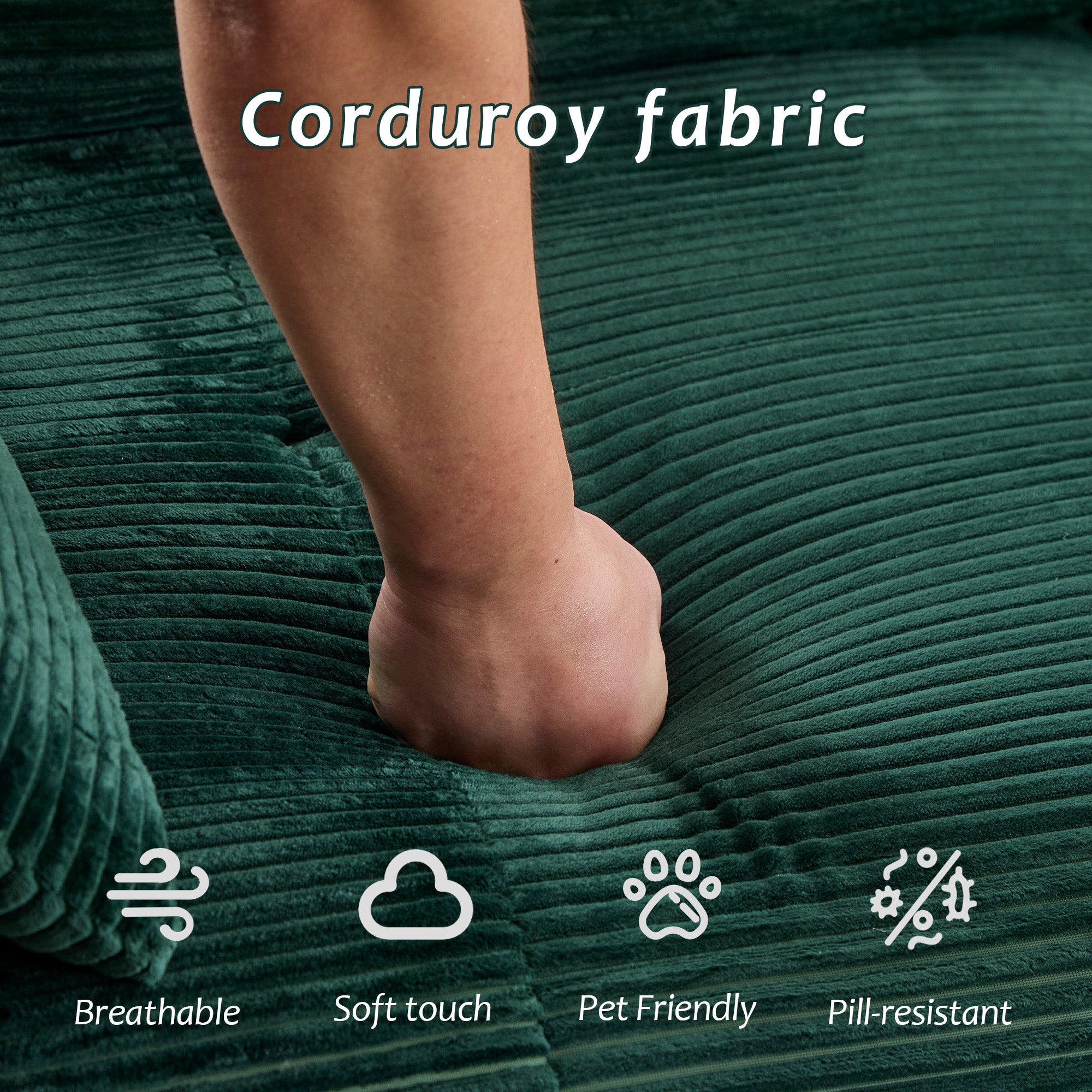 Sofá Moderno de Espuma de Memoria Comprimida, Sofá Seccional Grande de 2 Plazas para Sala de Estar, Sofá Seccional Modular Nube Amigable con Mascotas, Tela de Corduroy, Loveseat Extra Profundo, Sin Ensamblaje Requerido, Verde