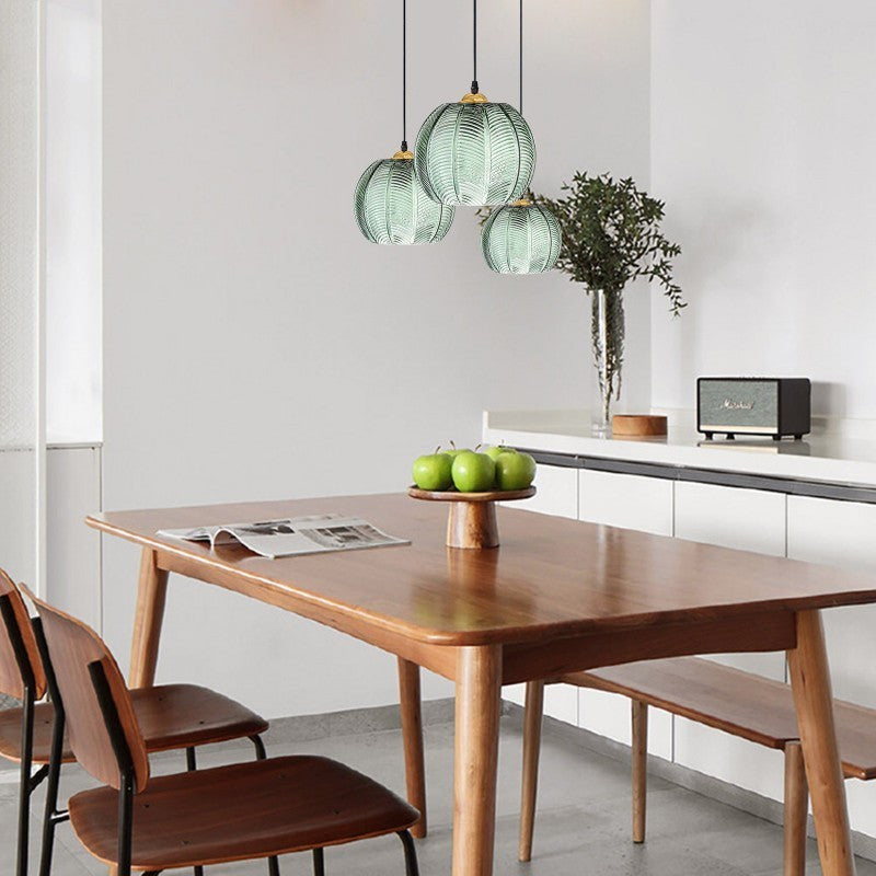 Green Leaf Glass Chandelier Three-Head Disc