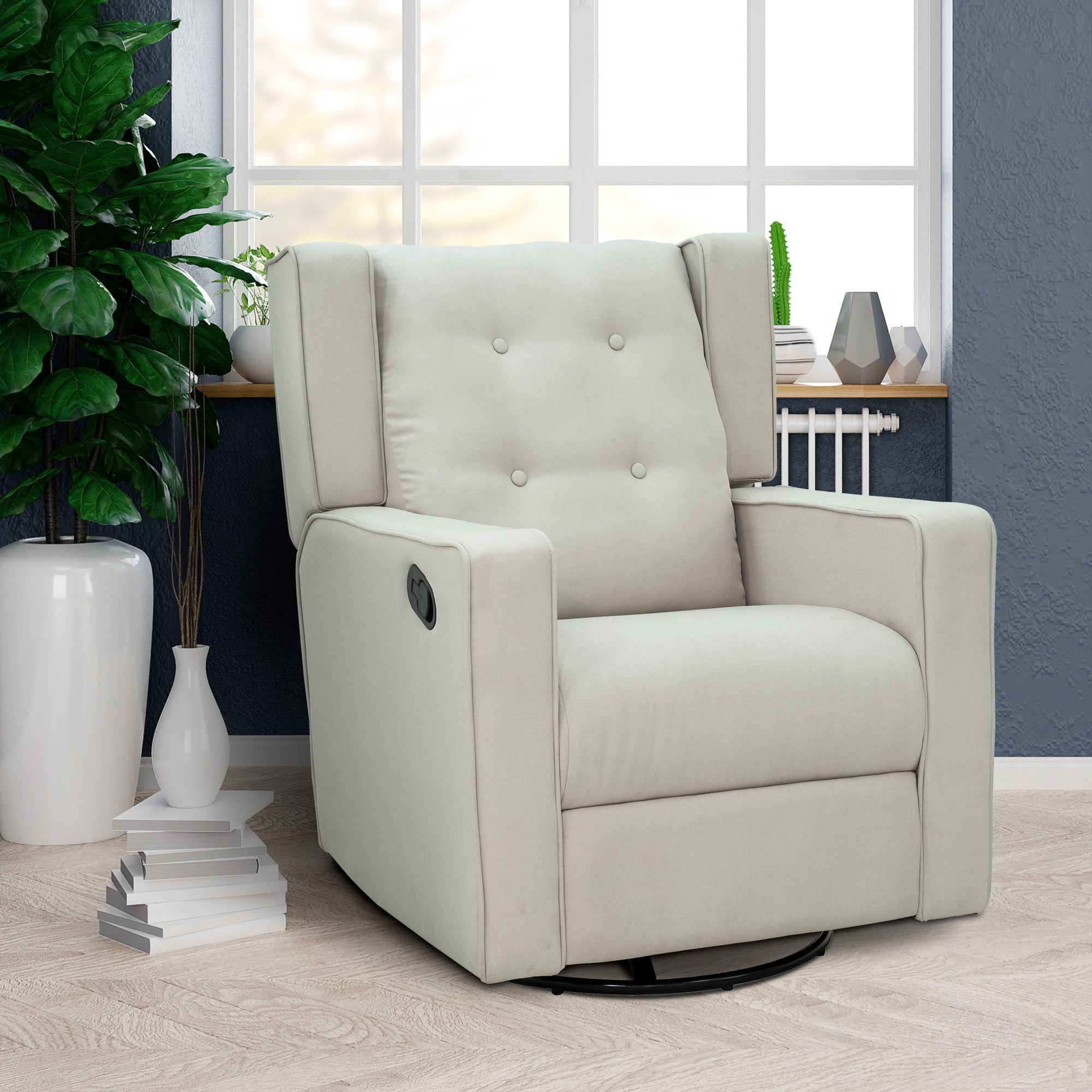 Silla Reclinable de Respaldo Alto Manual con Balanceo Sofá Giratorio 360° con Volante con Botonadura