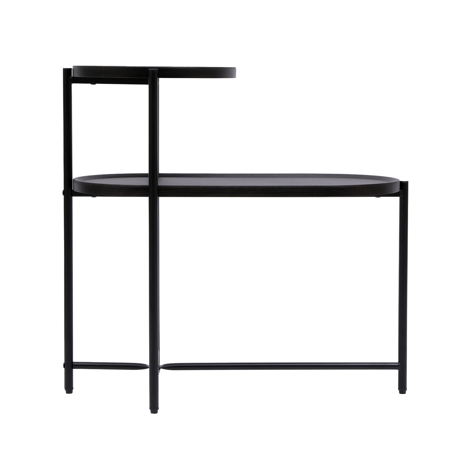 Mesa de Café Redonda con Bandeja de Almacenamiento Mesa Auxiliar Ovalada de 2 Niveles Mesa Lateral Pequeña de Madera para Sala de Estar