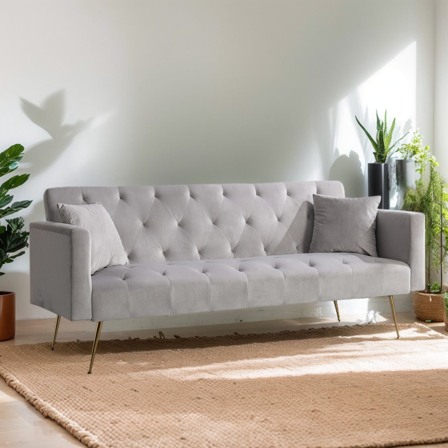 Modern Velvet  Sofa Bed Folding Futon For Lving Room